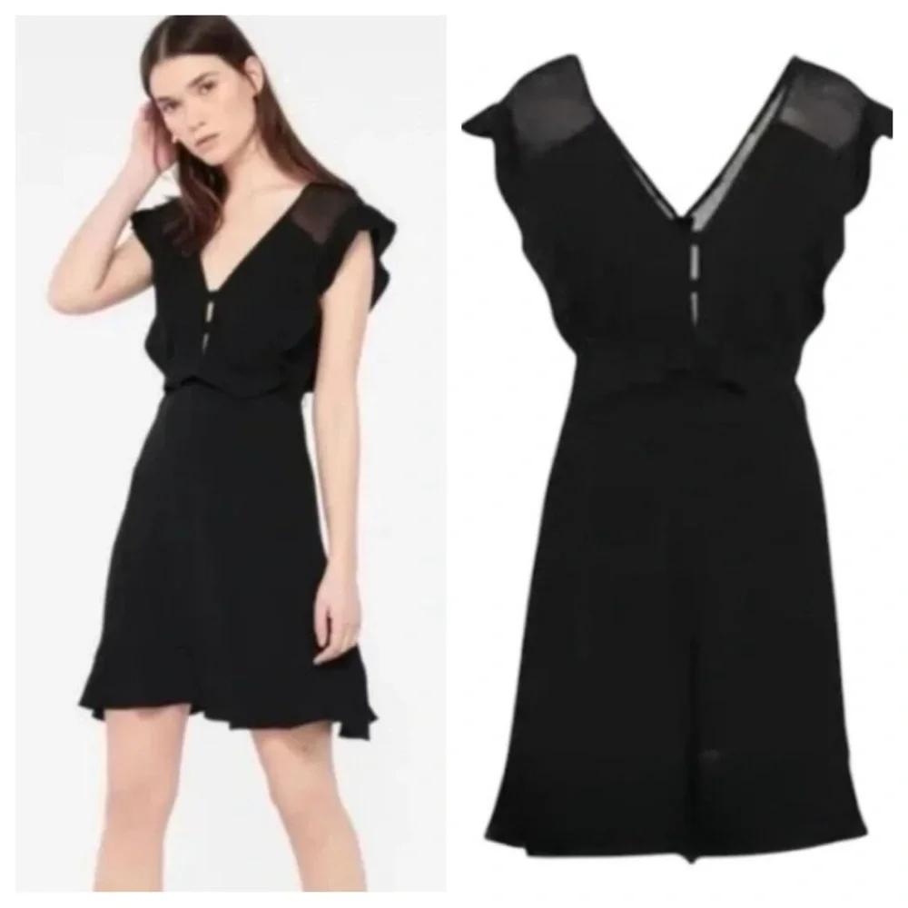 Sandro Paris Black V-Neck Sheath Mini Dress Size 2 - 41362